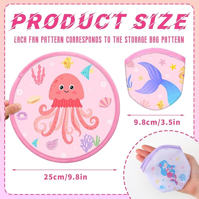 Amyhill 30 Pcs Mermaid Theme Party Favors Foldable Flying Disc Fans with Bags Summer Beach Pool Birthday Party Favors 9.8'' DIY Cooling Fan Colorful Goody Stuffers End of The Year Gifts from Teacher