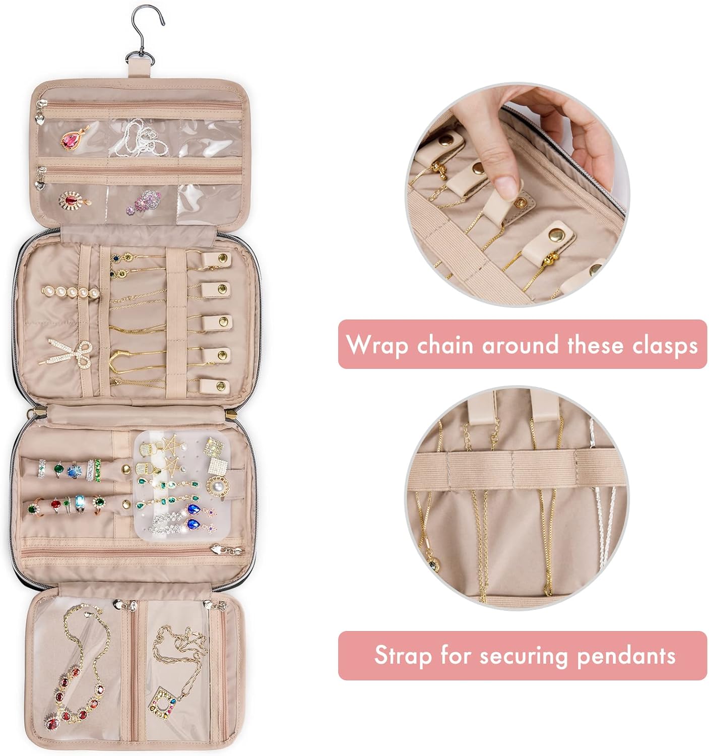 SFYBYHEART Travel Jewelry Organizer Case, Jewelry Travel Bags for Women, Large Capacity Travel Jewelry Case for Tangle-Free Earrings, Necklaces, Rings Storage, Travel Accessories, Black