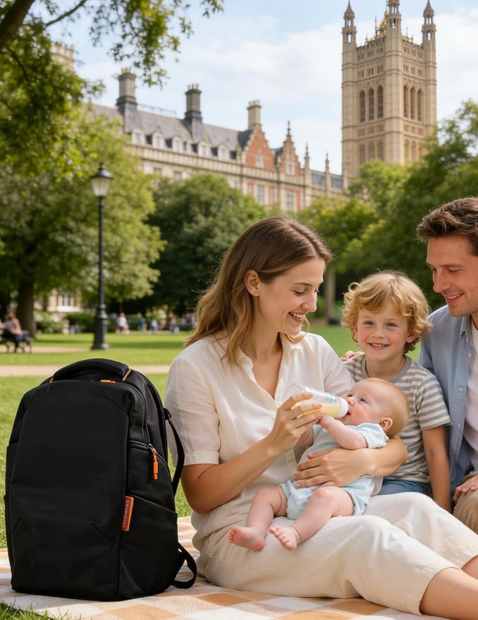 BABELIO Grid Wizard Diaper Bag Backpack - Multi Function Waterproof Diaper Bag, Travel Essentials Baby Bag with Insulated Bottle Holders, Baby Shower Gifts, Black