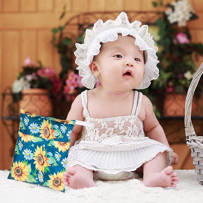 Frienda 4 Pieces Wet Dry Bag for Baby Waterproof Reusable Washable Diaper Bag Sealed with Handle for Travel, Beach, Swimsuit, Diapers, Dirty Gym Clothes and Toiletries (Flower)