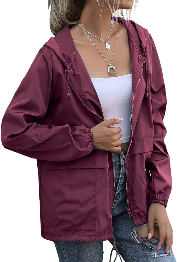 Women's Raincoats Lightweight Waterproof Windproof Adjustable Windbreaker Rain Jackets Hooded with Pockets S-XXL