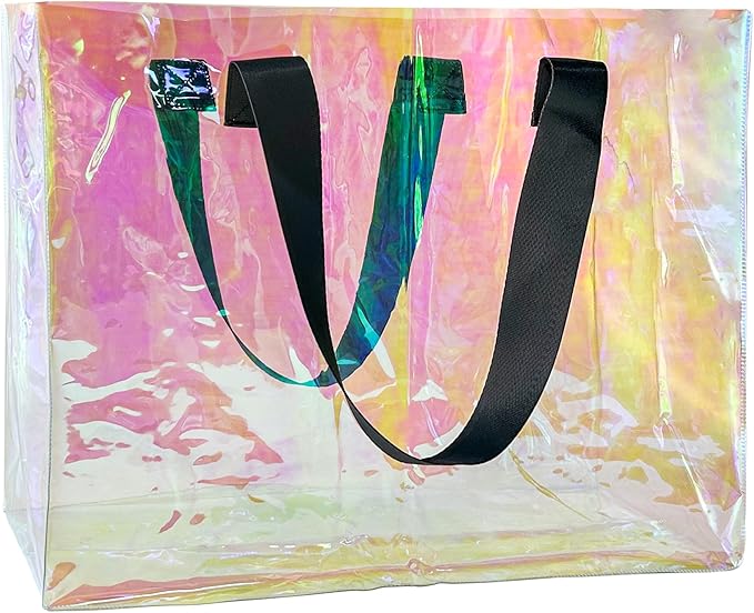 Holographic PVC Beach Bag Waterproof - 18×13×6inch Large Clear Tote for Women Men Pool Travel Sandproof Carry All