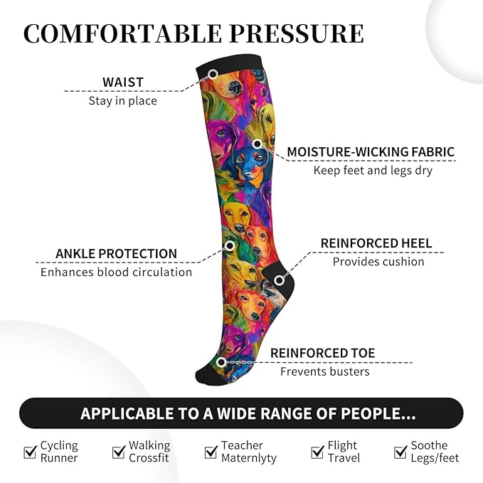 Compression Socks Knee High Circulation Support Socks For Women Men Athletic Running Work Hiking Cycling Travel