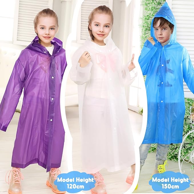 ANYOO Kids Rain Poncho with Hood Lightweight Emergency Raincoat Reusable Boys and Girls Rain Jacket for Disney Travel Outdoor