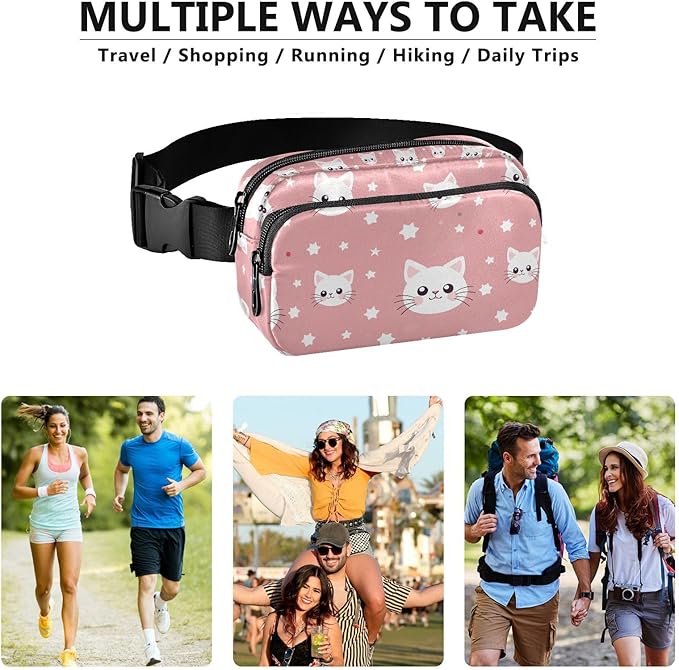 Kawaii White Cat Fanny Pack for Women Men Water Resistant Fashion Waist Packs with Adjustable Strap Belt Bag for Travel Workout Jogging Hiking 21219518