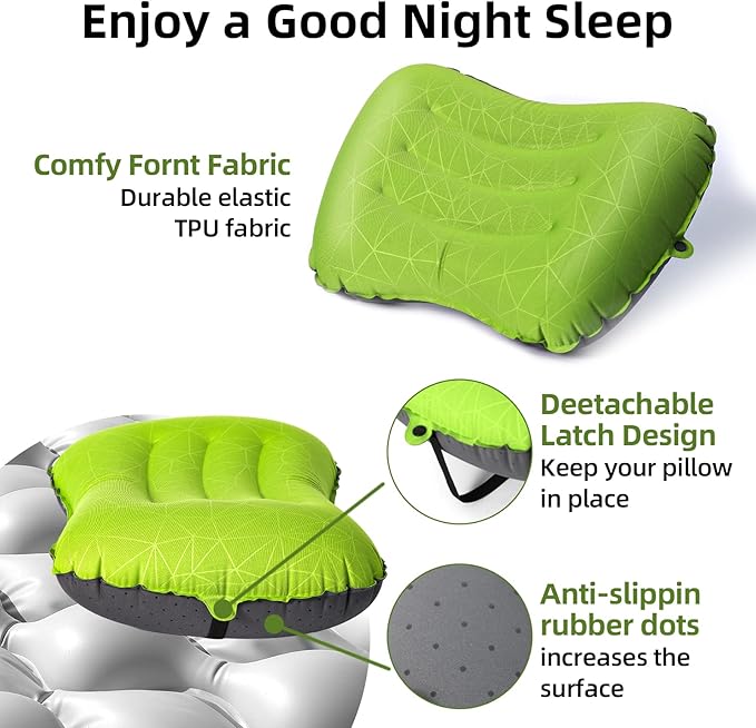Camping Pillow - Inflatable Pillow - Travel Pillows for Backpacking & Airplane, Lumbar Support 2.0 Blow Up Pillow, Ultralight Compressible, Comfortable, Ergonomic Pillows (Light Grey)