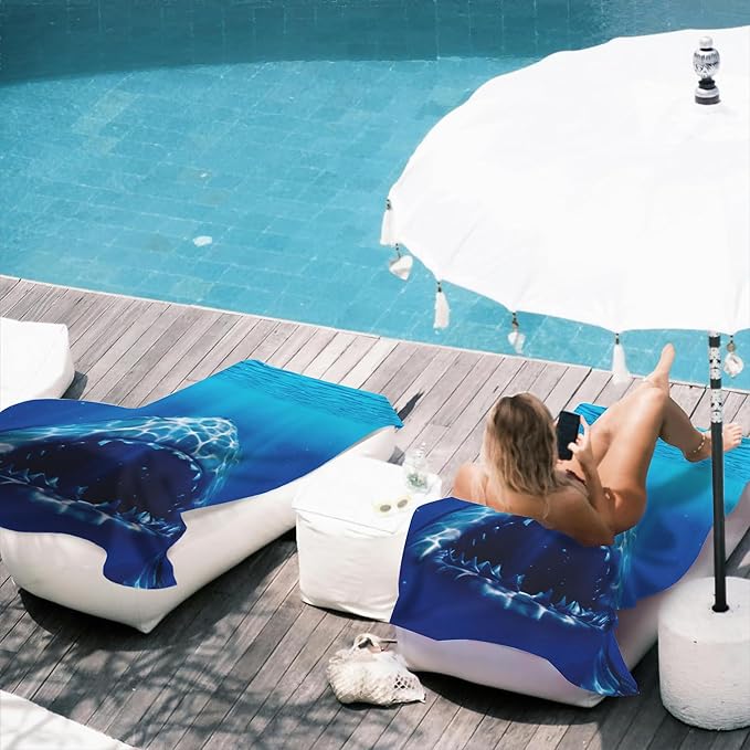 Shark Beach Towel,Shark Opens Mouth in Deep Sea Lightweight Compact Sand Free Quick Dry Oversized Pool Swimming Towels for Girls Women Adults,29.5"×59"
