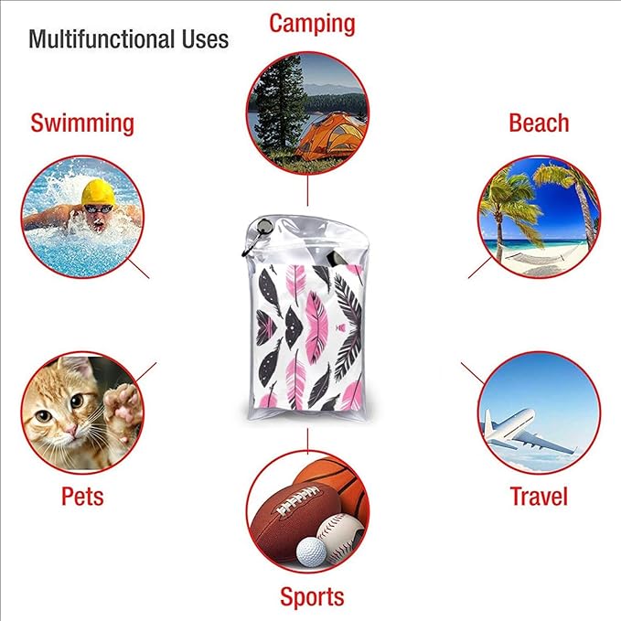Pink And Black Feather Pattern Sand Free Beach Towel – 27.5"X55" Quick Dry Microfiber Beach Towels For Travel, Swimming, Pool, And Camping, Absorbent And Compact Beach Essential For Women, And Men
