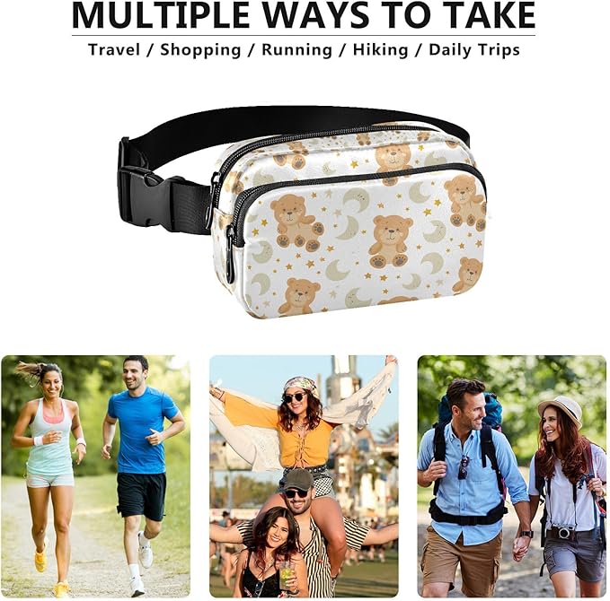 Kawaii Teddy Bear Stars Moon Fanny Pack for Women Men Water Resistant Fashion Waist Packs with Adjustable Strap Belt Bag for Travel Workout Jogging Hiking 21219513