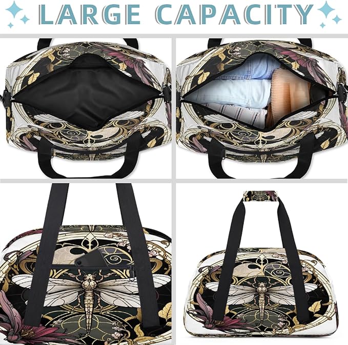 Travel Duffle Bag for travel duffle bag sports Girls Boys Kids Flowers Dragonfly Vintage Lightweight Overnight Sleepover Weekender Bags Small Dance Gym Sport Bag Teens Carry-On Size Workout Bag