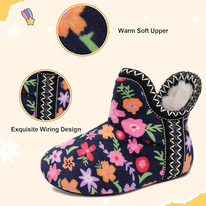 LeIsfIt Toddler Slippers Boys Girls Cozy Warm House Shoes Kids Non-slip Winter Slipper Booties Slip on Plush Lining Sock Slippers