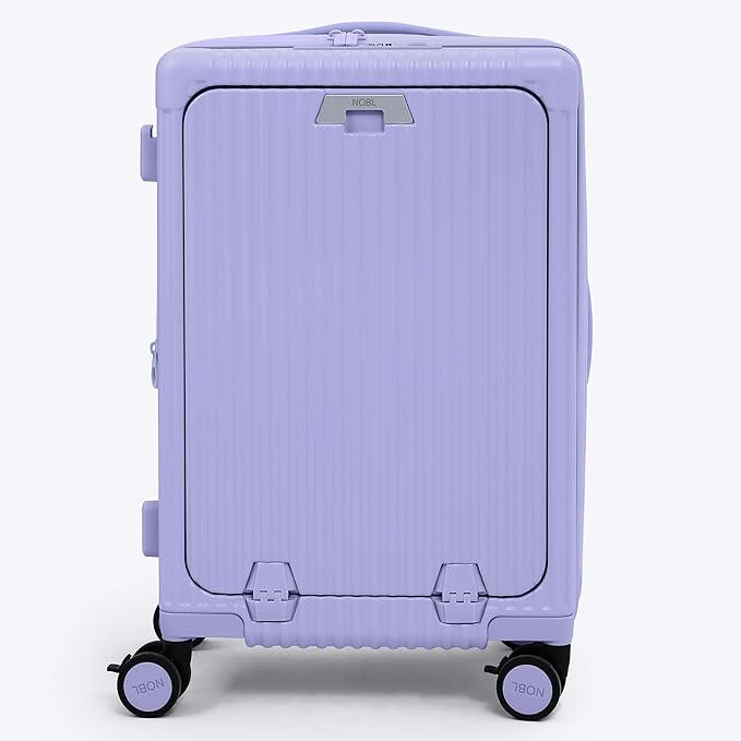 Nobl Travel Carry On Expandable Luggage, Noble Aluminum Frame PC Hard Shell Suitcase, 22.5”x14.2”x9.8” Airline Approved, 360° Spinner Wheels, TSA Locks, USB Charging, Cup & Phone Holder - Lavender
