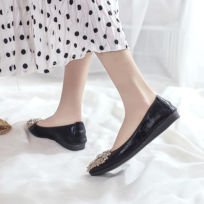 Women Ballet Flats Sparkly Rhinestone Wedding Ballerina Shoes Pointed Toe Foldable Comfort Slip on Flat Dress Shoes
