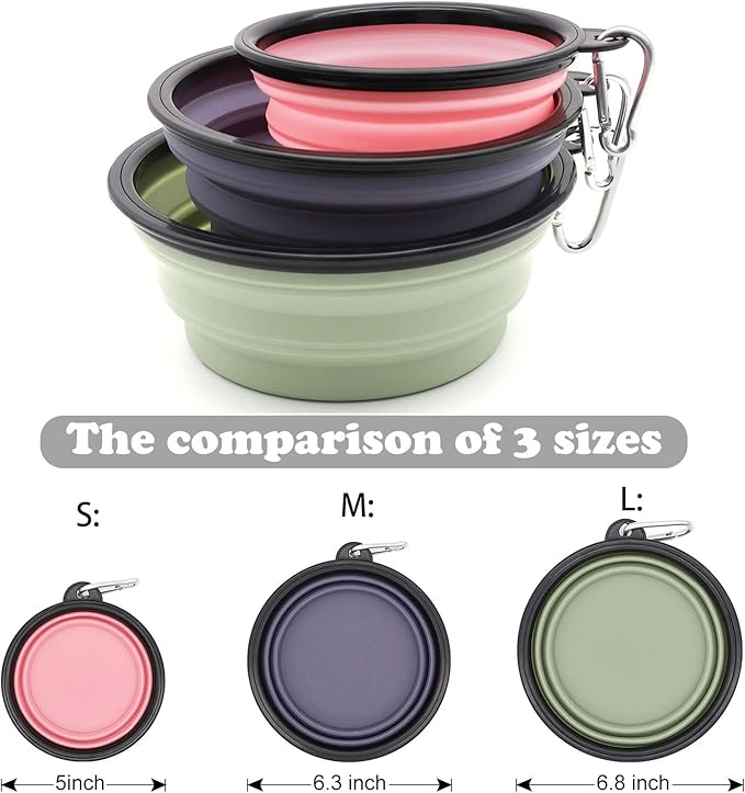 2-Pack Small Dog Travel Bowl, Collapsible Bowls for Dogs, Foldable Cat Water Bowl, Portable Pet Feeding Watering Traveling Dish (Pink & Light Blue)