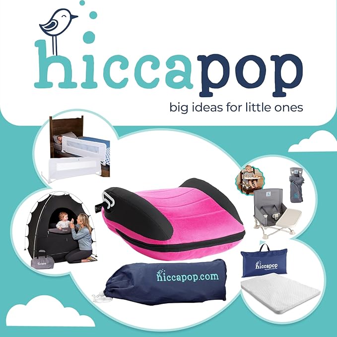 Hiccapop UberBoost Inflatable Booster Car Seat | Blow up Narrow Backless Booster Car Seat for Travel | Portable Booster Seat for Toddlers, Kids, Child | Pink/Black