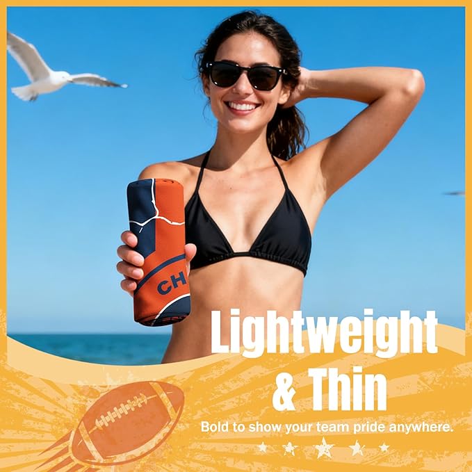 Football Fan Thin Lightweight Microfiber Beach Towel Chicago Themed Oversized Towels Men Women Apparel Bear Team Boyfriend Bf Dad Friend Christmas Xmas Father Day Cool Nice Gifts