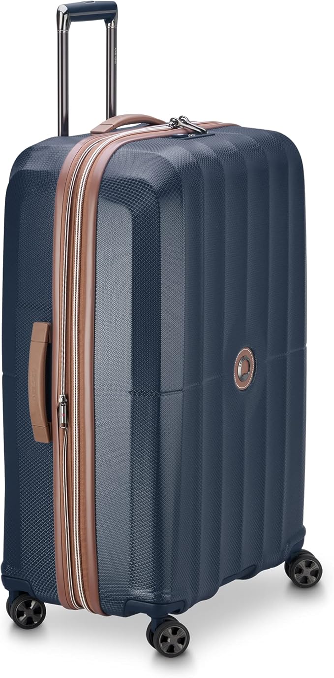 DELSEY PARIS Carrousel Hardside Expandable Luggage with Spinner Wheels, Navy, Checked-Large 28 Inch
