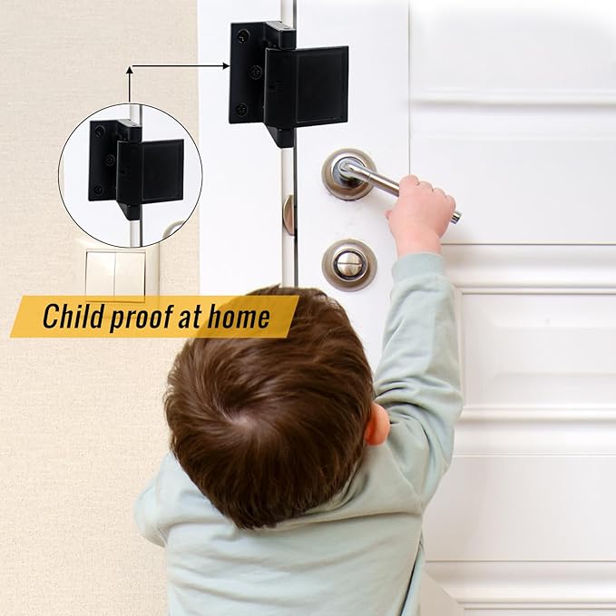 Door Security Lock Zinc Alloy, Door Lock Reinforcer Privacy Door Latch for in-Swinging Doors Extra High Resistance Home, 2pack Black