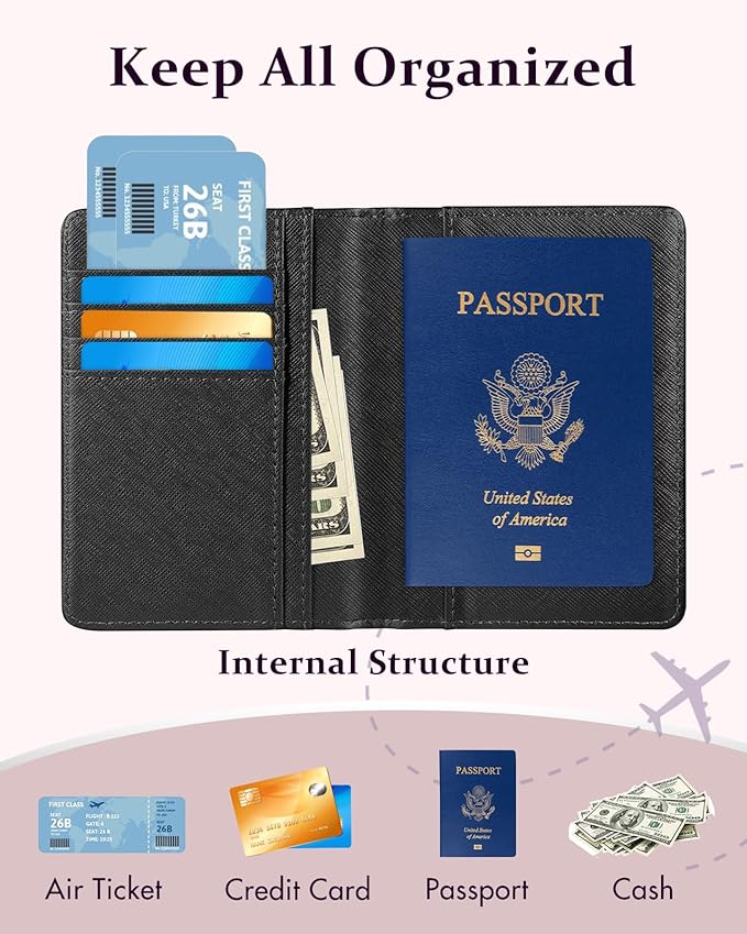Slohif Passport Holder Initial Lugguage Tag Set Suitcase Cover Wallet Case for Travel Women - Leather Letter Passport Book Personalized Organizer Card Protector Sleeve Essentials Slim Carrier Black G