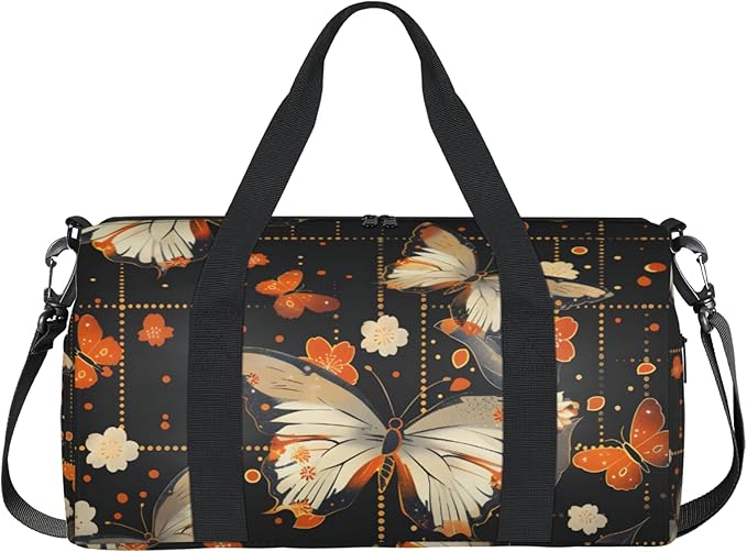 Orange Butterflies Overnight Travel Bag Unisex Carry-On Size Tote Bag Suitable for Travel Duffle Gym Sports