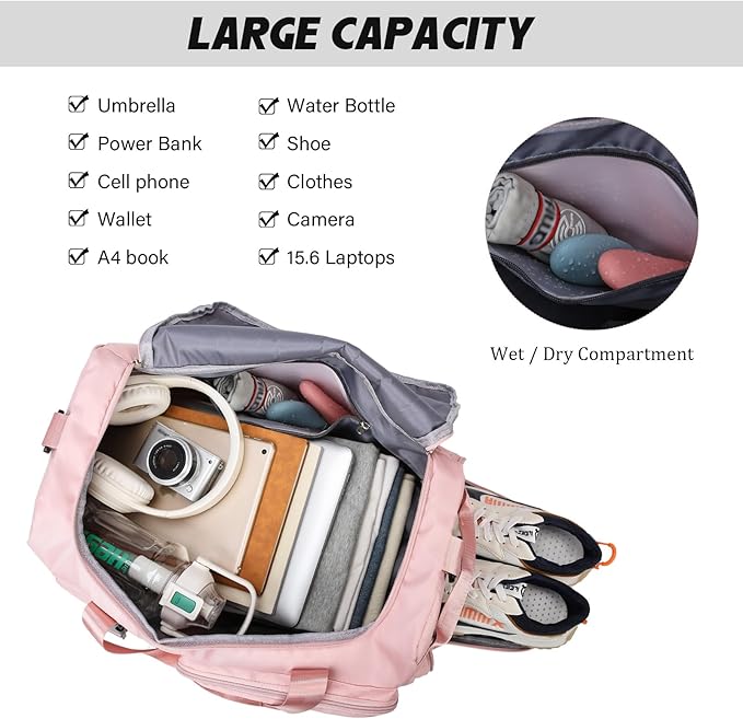 Eslcorri Gym Duffle Bag for Women Men, Sports Backpack with Wet & Shoe Compartment, Fitness Overnight Weekender Bag for Yoga, Swim, Travel (Style B, Green)