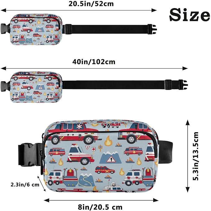 Kawaii Fire Police Cars Fanny Pack for Women Men Water Resistant Fashion Waist Packs with Adjustable Strap Belt Bag for Travel Workout Jogging Hiking 21219351