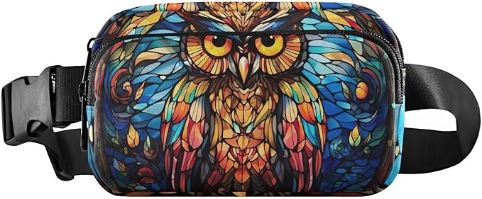 Stained Glass Printed Owl Fanny Pack for Women Men Water Resistant Fashion Waist Packs with Adjustable Strap Belt Bag for Travel Workout Jogging Hiking 21219630
