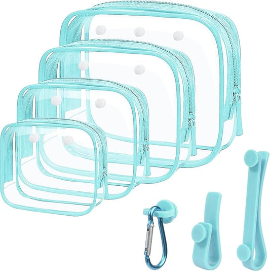 4 Pack Clear Toiletry Bags, Portable Travel Makeup Pouch with Zipper, TSA Approved Organizer, Clear Pouch Bags Compatible With Bogg Bag Divider Accessories(Blue, Pack of 8)