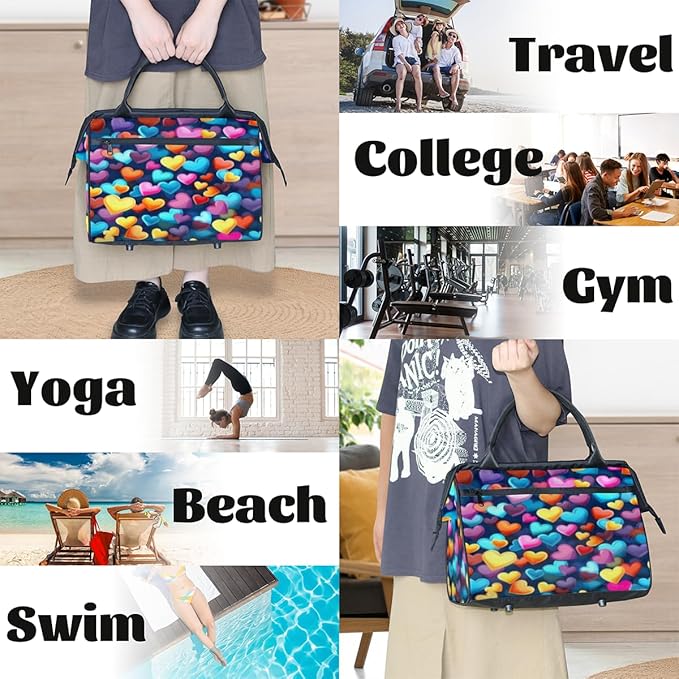 Romantic Love Overnight Weekender Bag for Women Men Travel Duffel Bags Waterproof Luggage Carry on Sports Yoga Gym Bag