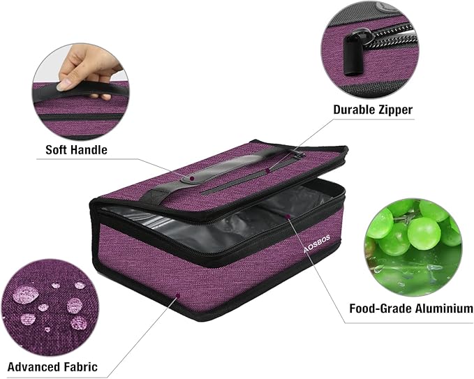 Aosbos Small Insulated Lunch Bag - Compact Lunch Box for Portion Control, Work & Office, Purple