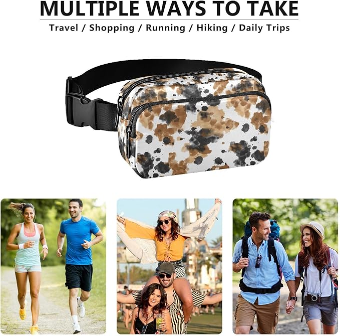 Brown Black Cow Print Fanny Pack for Women Men Water Resistant Fashion Waist Packs with Adjustable Strap Belt Bag for Travel Workout Jogging Hiking 21219299