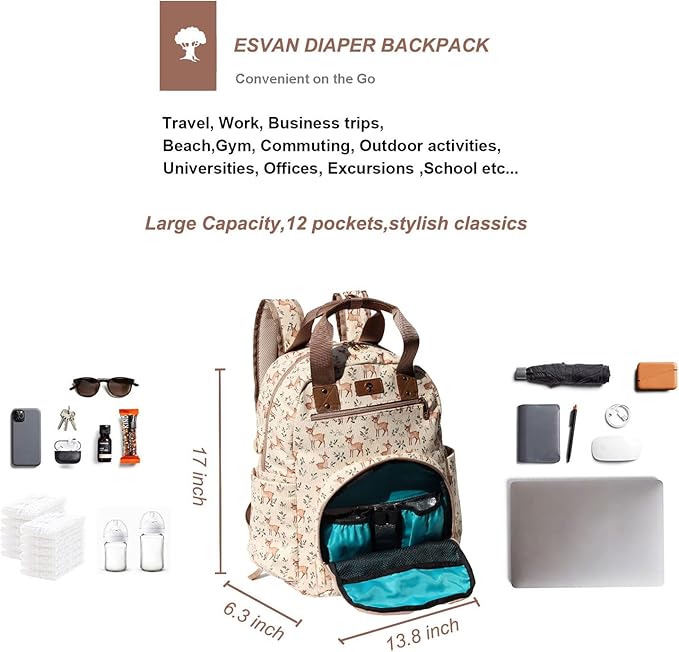 Diaper Bag Backpack, Large Capacity Multifunction Baby Essentials Fashion Travel Pack Linen Canvas office Laptop Bag (Corduroy Fawn)