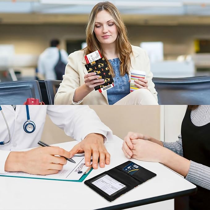 linqin Cute Construction Machinery for Kids Passport and Vaccine Card Holder Combo Leather Passport Case 4x3 CDC Vaccination Card Protector/Covers Waterproof Wallet for Travel