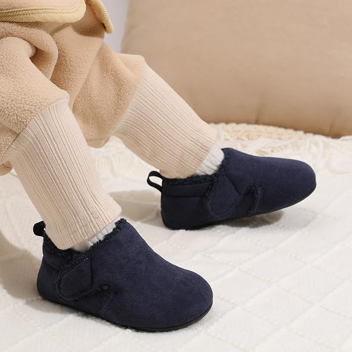 JOINFREE Toddler Slippers Boys Girls Adjustable House Shoes Barefoot Sock Shoes with Rubber Sole Baby Comfort Warm Indoor Outdoor Walking Shoe