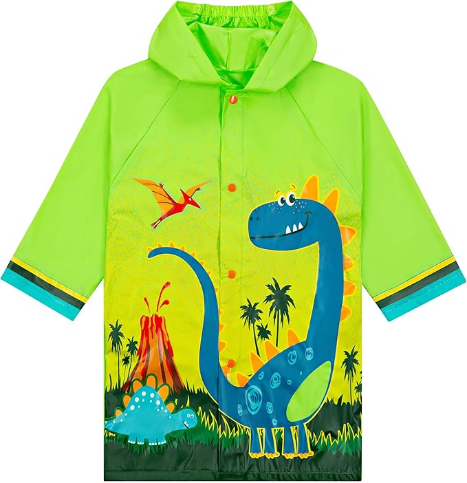 Puddle Play Kids Waterproof Hooded Rain Slicker – Lightweight Outwear Jacket in Fun Designs, Sizes 2-9 Years