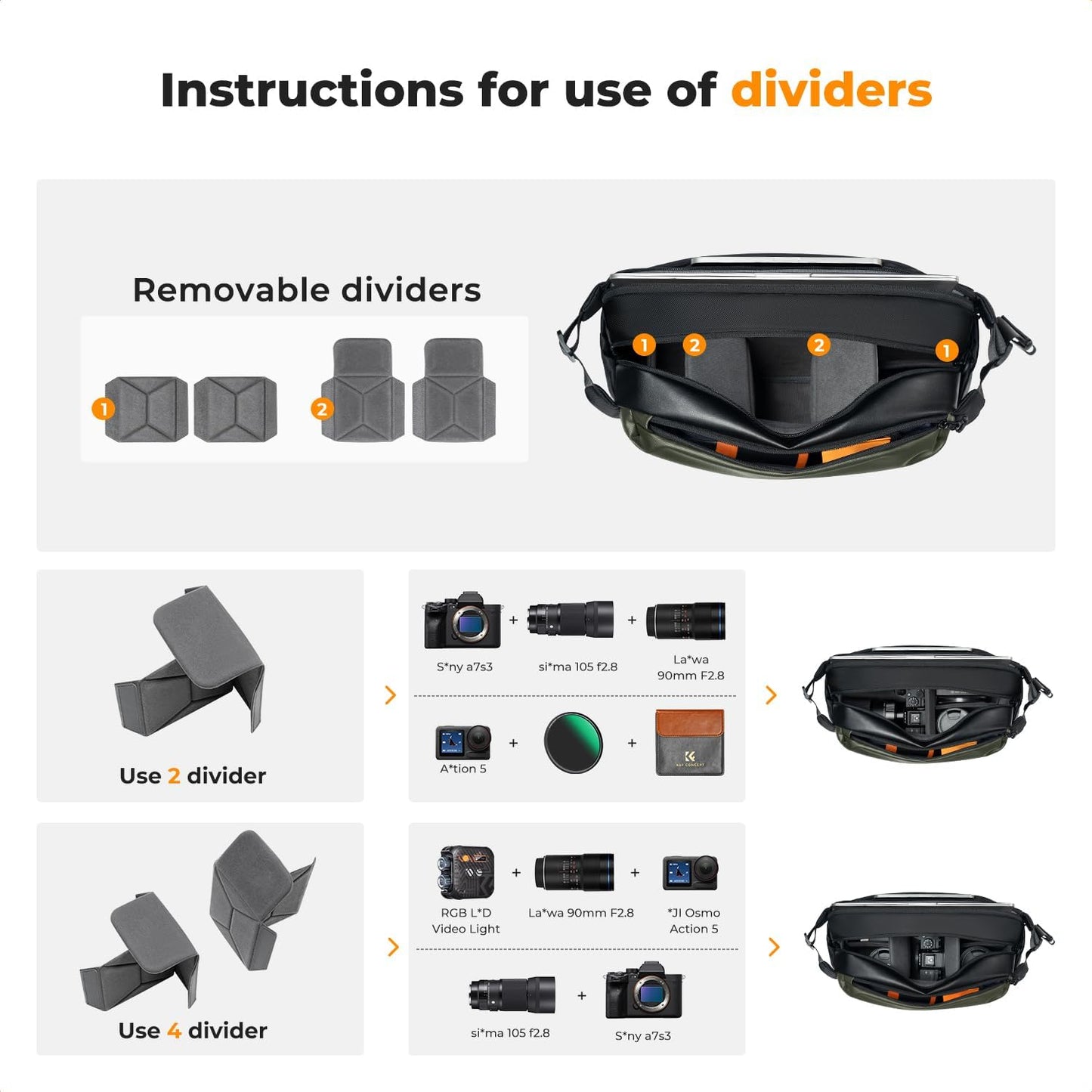 K&F Concept 2 in 1 Sling Bag Everyday Shoulder Bag & Multifunction Photography Crossbody Camera DSLR Backpack Portable Bag