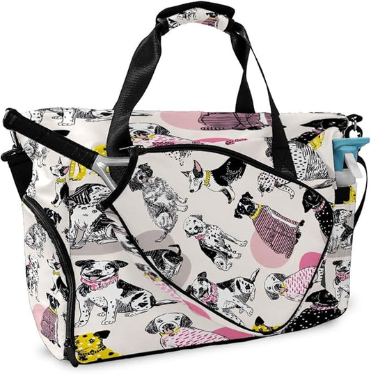 Vintage Dog Black Gym Bag for Women & Tennis Bag, Large Sports Duffel Bag Waterproof with Ventilated Shoe Compartment & Front Racket Sleeve, Lightweight Travel Weekender Overnight Bag