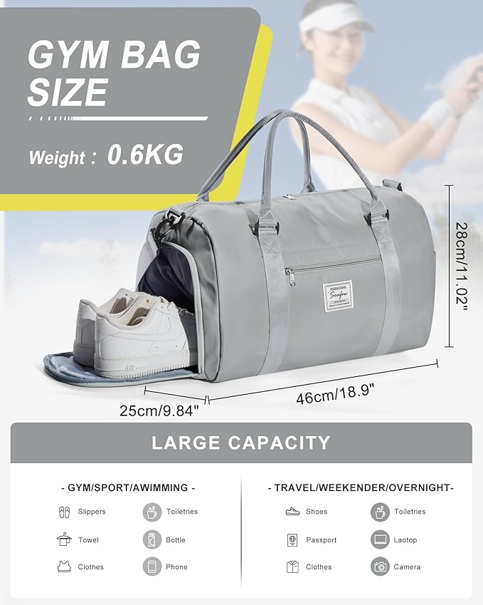 Gym Bag Womens Mens with Shoes Compartment and Wet Pocket Travel Duffel Bags for Women for Plane Sport Gym Tote Bags with Toiletry Bag Waterproof Weekend Overnight Carry on Bag Hospital Holdalls