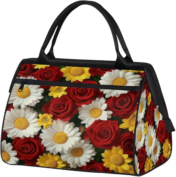Multipurpose Duffle Bag, Waterproof Carry On Bag with Spacious Design, Red Roses Flower Gym Bags, 15.2x8.3x11.6in