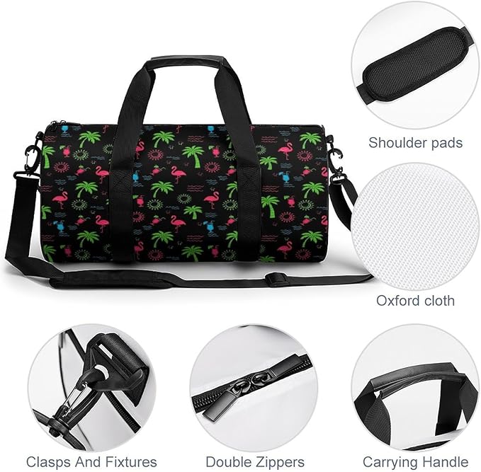 Large Capacity Carry On Weekender Overnight Bag Neon Flamingo Beach Swim Bags Men Women Duffle Bag for Travel, Sports