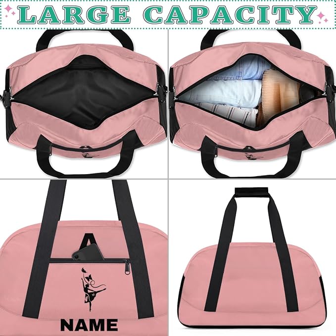 Personalize-Kids-Sports-Duffel-Bags With Custom Name Text Carry-On Overnight Travel Gym Lightweight Dance Pattern Sports Bags For Girls Boys Kids,Pink 3
