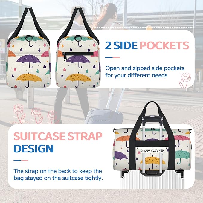 Umbrella Design Travel Duffle Bag for Women Men, Overnight Weekender Bag, Carry on Tote for Sport Gym