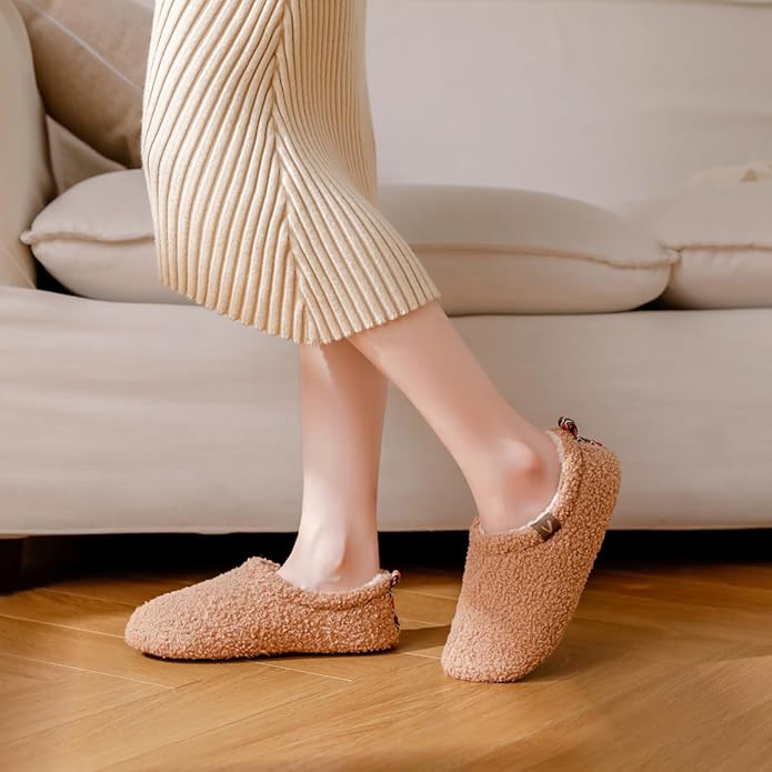 Women’s Fuzzy Memory Foam Slippers with Cozy Curly Fur and Warm Fleece Lining Closed Back Non-Slip House Shoes Lightweight Soft Comfy Indoor Bedroom Slippers