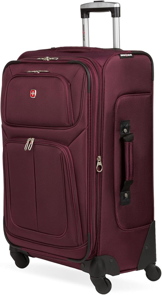 SWISSGEAR Sion Softside Expandable Spinner Luggage Durable Lightweight Travel Suitcase, Merlot, Checked-Medium 25-Inch