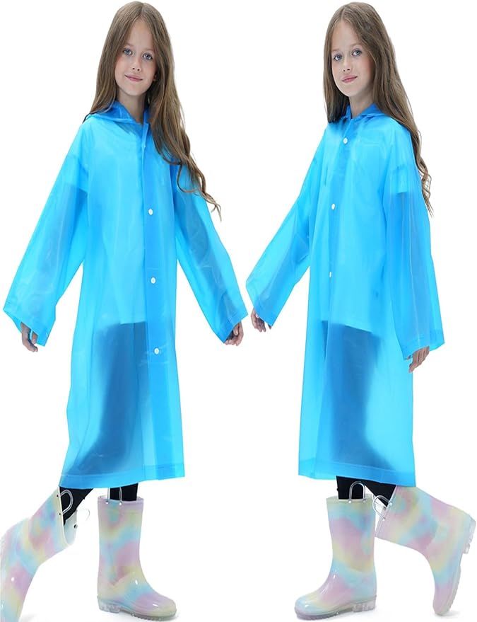 2 Pack Raincoats for Kids, Reusable Rain Ponchos with Hood and Sleeves Rain Coats for Boys and Girls