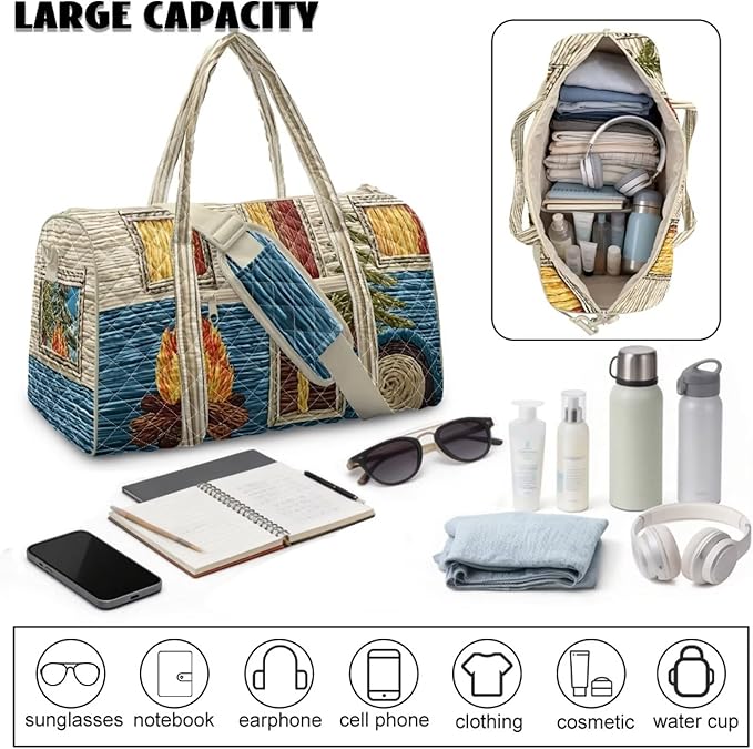 COEQINE Quilted Tote Bag Large Car Luggage Bag for Women Large Packable Travel Bag Multiple Interior and Exterior Pockets Crossbody Purses for Womens