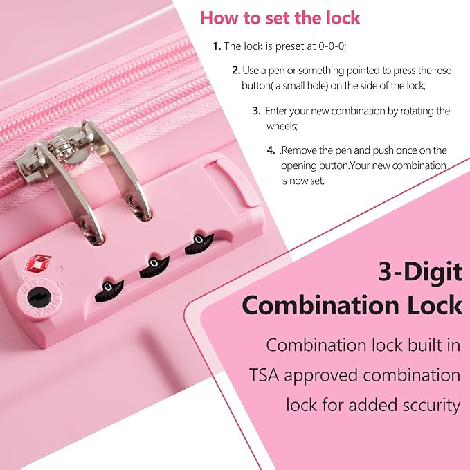 24 Inch Hardshell Luggage Lightweight Checked Luggage, Pink Hardside ABS Suitcases with Double Wheels and TSA Lock, Medium Expandable 24-inch Carry on Luggages for Travel, Men, Women