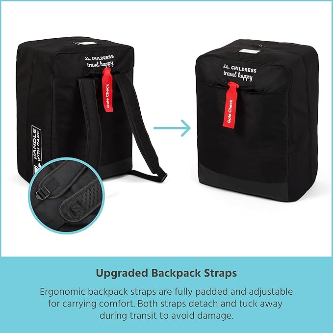J.L. Childress Travel Bag for Doona & Evenflo Shyft Dualride - Travel Bag for Airplane, Fits Most Infant Car Seats, Airport Accessories for Gate or Baggage Check, AirTag Compatible - Elite, Black