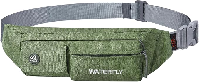 WATERFLY Fanny Pack Slim Soft Polyester Water Resistant Waist Bag Pack for Man Women Carrying iPhone 8 Samsung S6 (green)