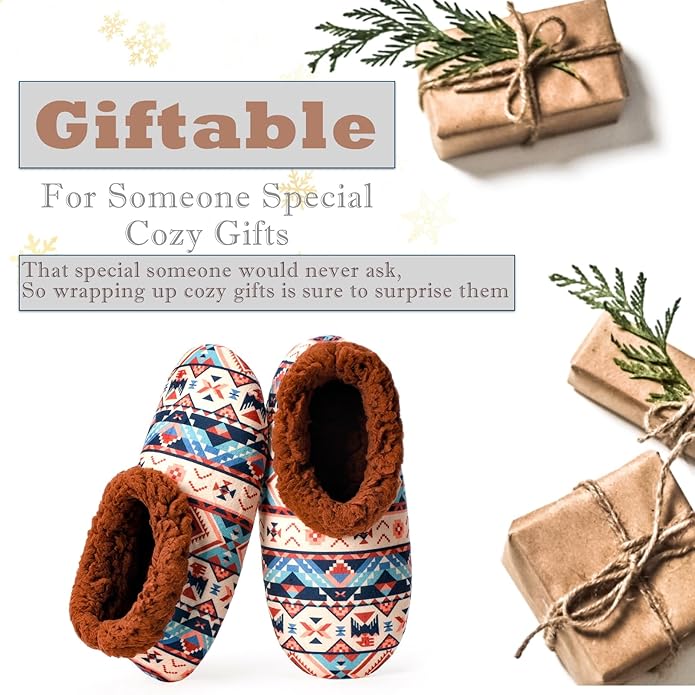 Cozylook Fuzzy Slippers for Women Indoor, Warm Bedroom Slip On Shoes, Winter Fluffy House Socks with Grippers, Cozy Christmas Gifts Unique